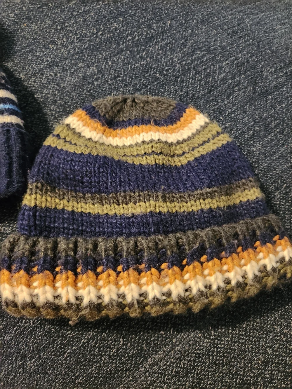 Kids Navy & Multicolor Knit Pom Pom Beanie Set